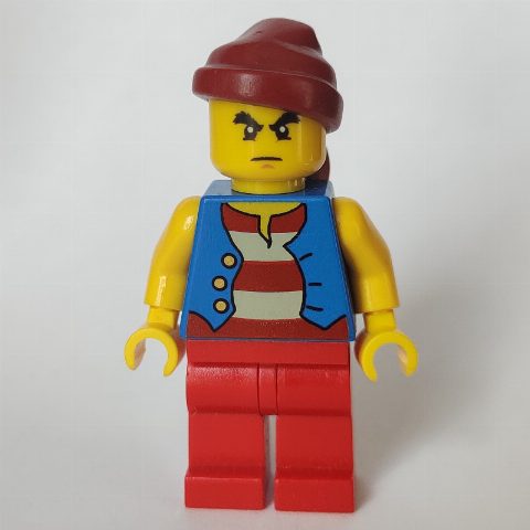 Minifigurka Pirate - Blue Vest, Red Legs, Dark Red Bandana, Bushy Eyebrows