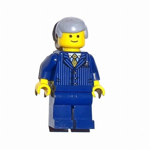 Minifigurka Dark Blue Torso, Suit, Dark Blue Legs, Light BLuish Grey Hair