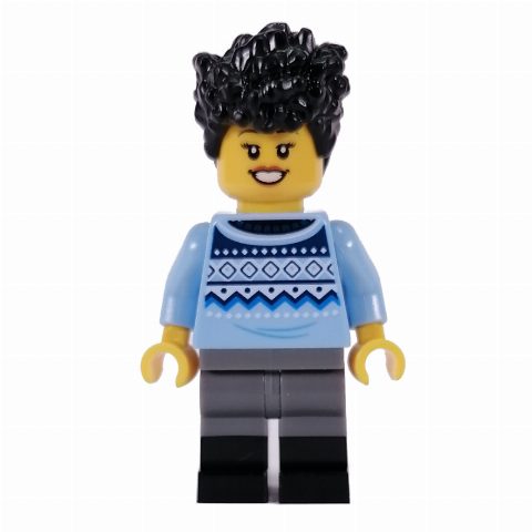 Minifigurka Bright Light Blue Torso, Dark Bluish Grey/Black Legs, Black Hair