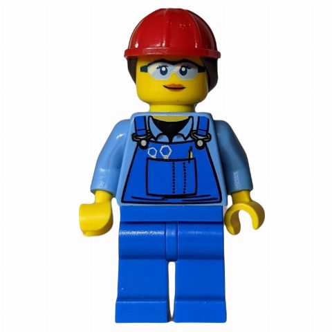 Minifigurka Medium Blue Torso, Blue Overall, Red Hat