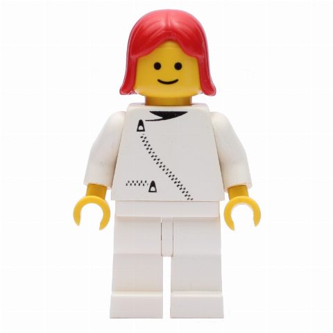 Minifigurka Woman, White Jacket with Zipper, White Legs, Red Hair