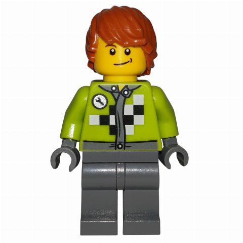 Minifigurka Lime Torso, Dark Bluish Grey Legs, Dark Orange Hair