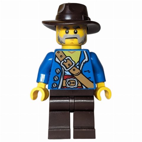 Minifigurka Pirate, Blue Torso, Dark Brown Legs, Dark Brown Hat