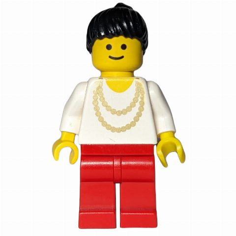 Minifigurka Woman - White Torso, Yellow Necklace, Red Legs
