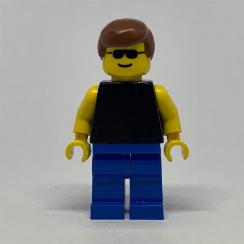 Minifigurka Man, Black Torso, Blue Legs, Brown Hair, Sunglasses