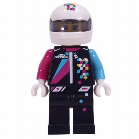Minifigurka F1 ACADEMY Driver, Black Suit, White Helmet