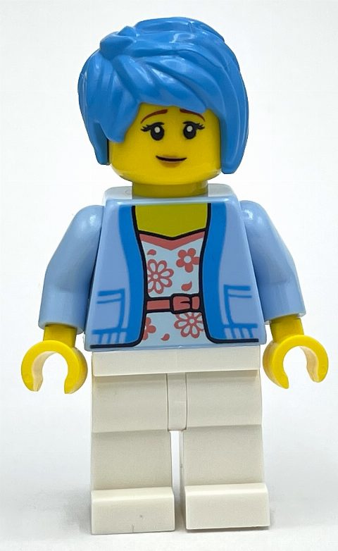 Minifigurka Bright Light Blue Torso, White Legs, Dark Azure Hair