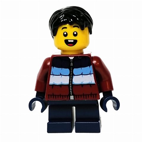 Minifigurka Kid - Dark Red Torso, Dark Blue Legs, Black Hair