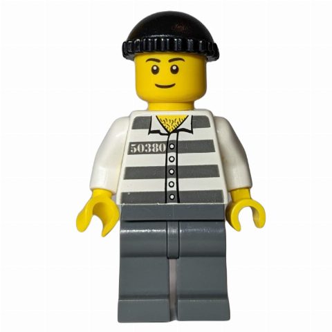 Minifigurka Criminal, Prison Shirt with #50380, Dark Bluish Gray Legs, Black Hat (3626bpr0891 Head)