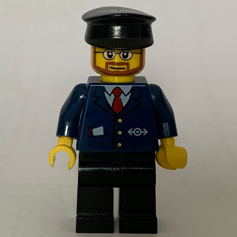 Minifigurka Conductor - Dark Blue Jacket, Black Legs, Black Hat, Beard