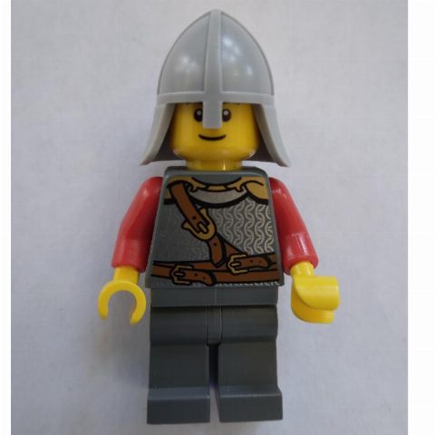Minifigurka Knight, Armor with Straps, Light Bluish Gray Helmet, Black Eyebrows