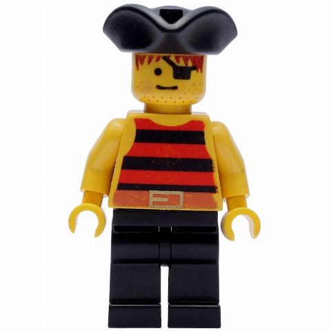 Minifigurka Pirate - Red/Black Stripes, Black Legs, Black Tricorne