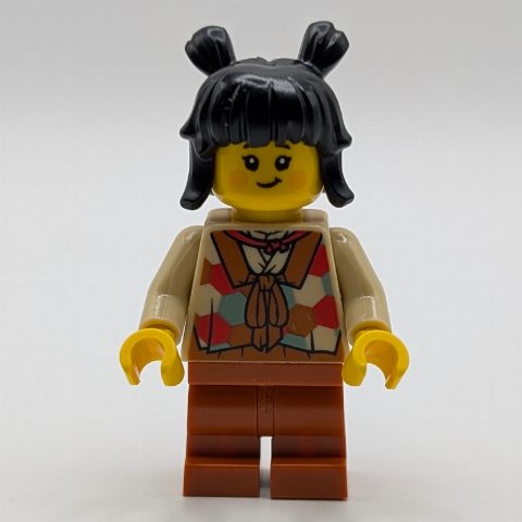 Minifigurka Tan Tunic, Dark Orange Medium Legs, Black Hair