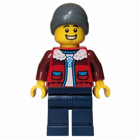 Minifigurka Red Torso, Dark Blue Legs, Dark Bluish Grey Beanie