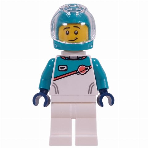 Minifigurka Astronaut, White/Dark Turquoise Suit, Dark Turquoise Helmet, Neck Bracket
