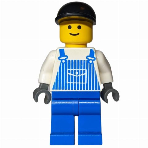 Minifigurka White Torso, Blue Overall, Black Cap