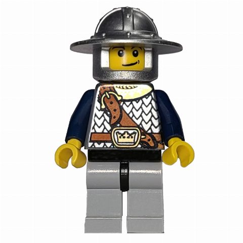 Minifigurka Knight, Armor with Shoulder Strap, Light Bluish Gray Legs, Wide Brimmed Helmet
