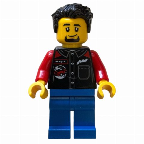 Minifigurka Driver, Black Vest, Blue Legs, Black Hair