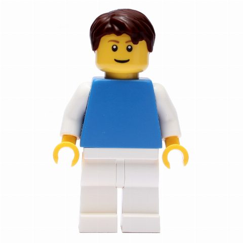 Minifigurka Man, Blue Torso, White Legs, Dark Brown Hair