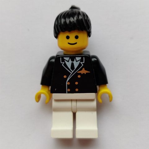 Minifigurka Pilot, Woman, Black Jacket with Tie and Airplane Badge, White Legs, Black Hair