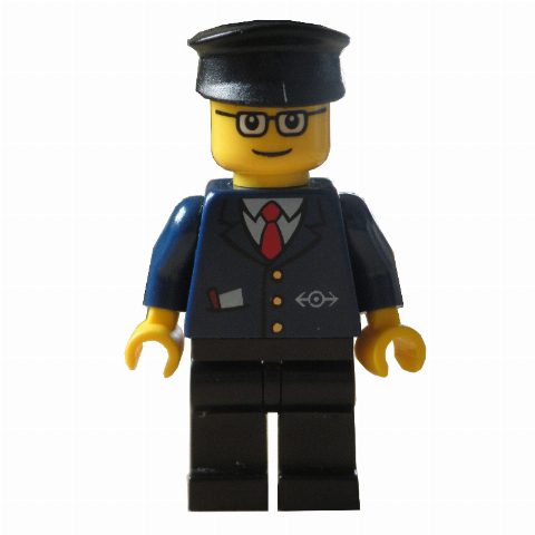 Minifigurka Conductor - Dark Blue Jacket, Black Legs, Black Hat