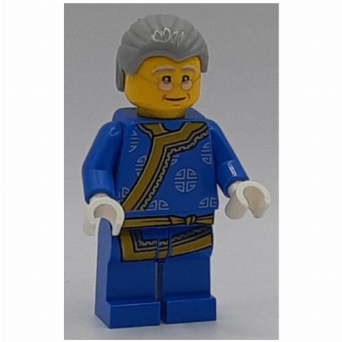 Minifigurka Man, Blue Robe, Light Bluish Gray Hair, Glasses