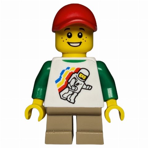 Minifigurka Kid, White Torso, Dark Tan Legs, Red Cap