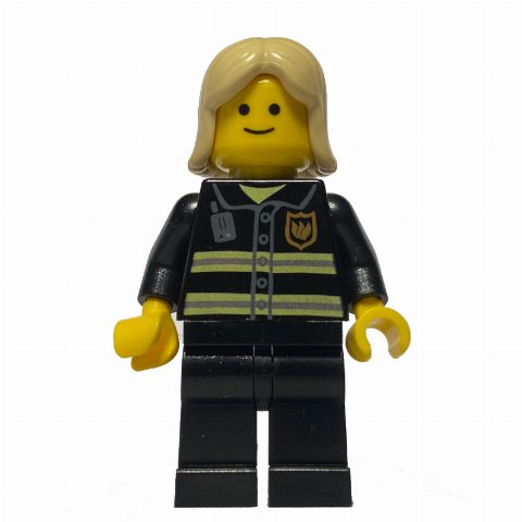 Minifigurka Fire Fighter, Black Torso, Black Legs, Tan Hair