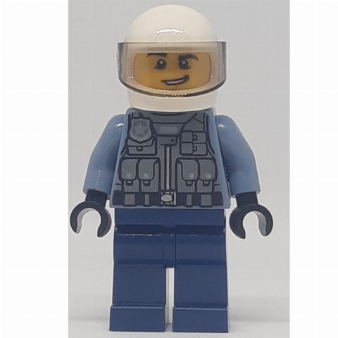 Minifigurka Police - Sand Blue Torso, Dark Blue Legs, White Helmet