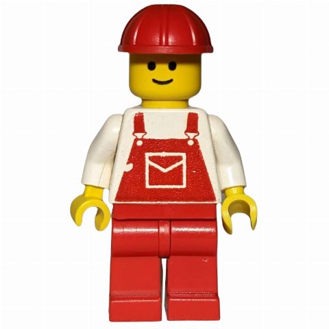 Minifigurka Man, Red Overalls, Red Hard Hat (3626b Head)