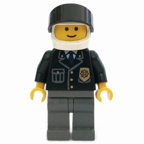 Minifigurka Police - Black Torso, Dark Bluish Grey Legs, White Helmet, Black Visor