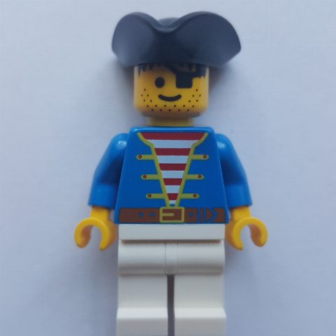 Minifigurka Pirate - Blue Torso, White Legs, Black Hat (3626c Head)