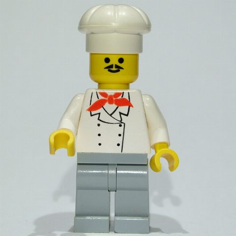 Minifigurka Chef, Red Neckerchief, Light Bluish Gray Legs, Moustache