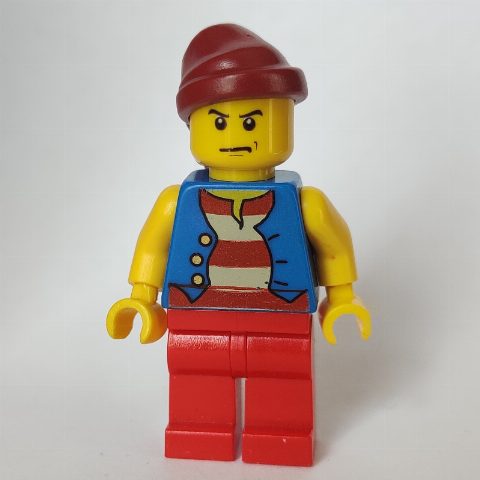 Minifigurka Pirate - Blue Vest, Red Legs, Dark Red Bandana, Scowl