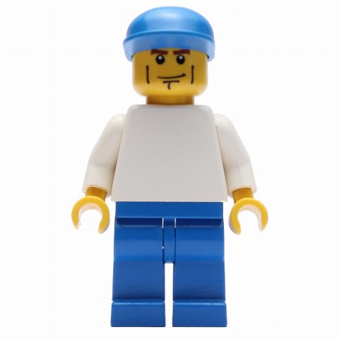 Minifigurka Man - White Torso, Blue Legs, Blue Cap
