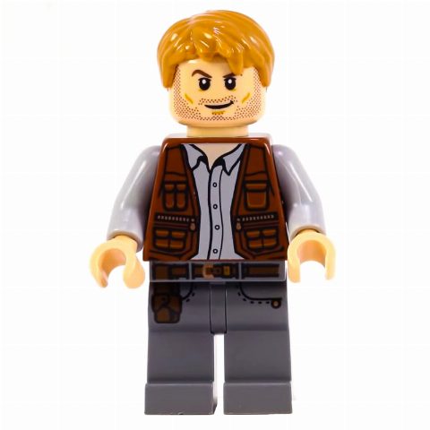 Minifigurka Owen Grady with Reddish Brown Vest, and Dark Bluish Gray Legs with Holster