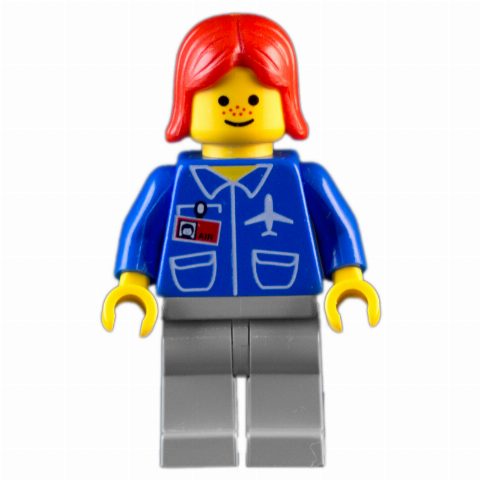 Minifigurka Blue Torso, Light Gray Legs, Red Hair