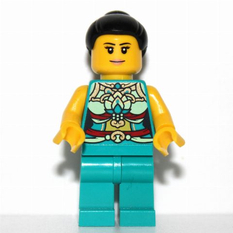 Minifigurka Dark Turquoise Torso, Chinese Decorations, Dark Turquoise Legs, Black Hair Bun