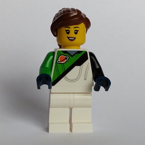 Minifigurka Astronaut, White and Bright Green Spacesuit (Futuron), Reddish Brown Hair