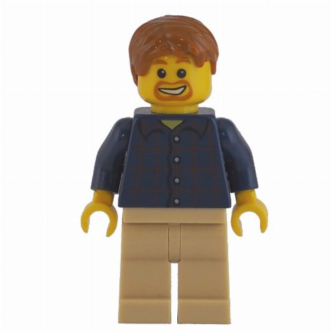 Minifigurka Man, Dark Blue Plaid Shirt, Tan Legs, Dark Orange Hair, Goatee Beard