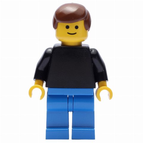 Minifigurka Man - Black Torso, Blue Legs, Brown Hair