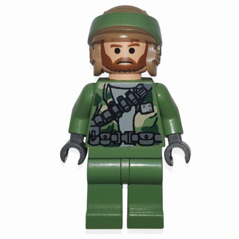 Minifigurka Rebel Trooper in Endor Uniform, Sand Green Legs, Brown Beard, Neck Bracket