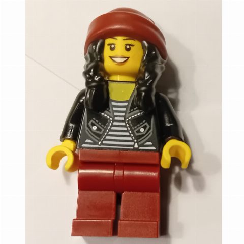 Minifigurka Black Torso, Dark Red Legs, Dark Red Beanie