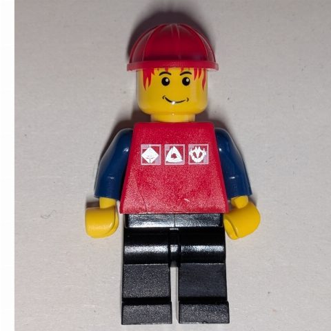 Minifigurka Man, Red Shirt with Dark Blue Arms, Red Hard Hat