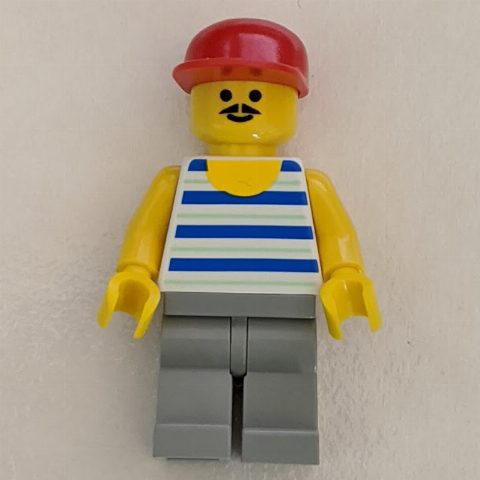 Minifigurka Man, Blue and White Striped Tank Top, Red Cap, Moustache