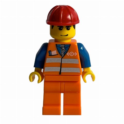 Minifigurka Train Worker - Orange Safety Vest, Orange Legs, Red Helmet