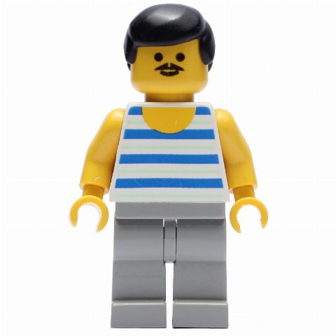 Minifigurka White Torso, Light Grey Legs, Back Hair