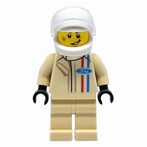 Minifigurka Race Driver, Tan Torso, Tan Legs, White Helmet, ford