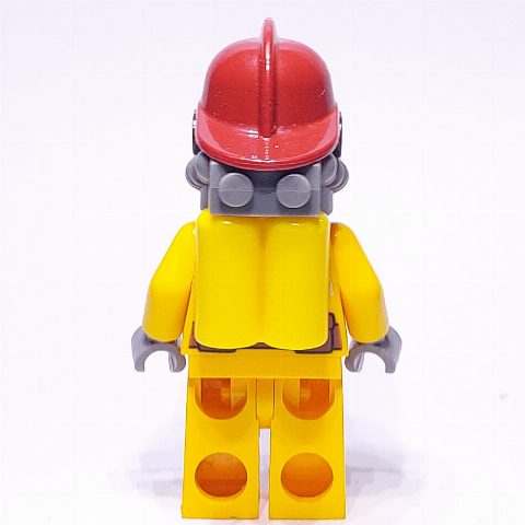 Minifigurka Fireman, Bright Light Orange Fire Suit, Dark Red Helmet, Breathing Apparatus, Airtanks, Sweat Drops