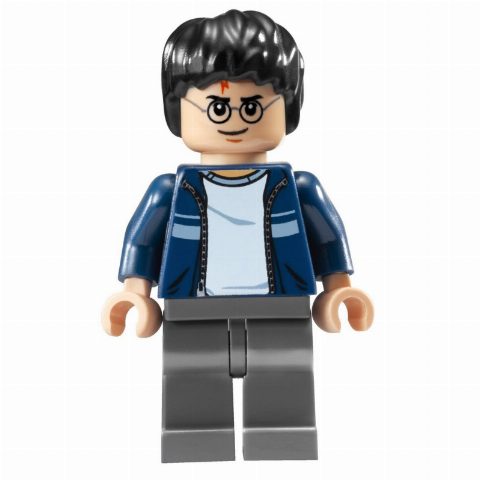 Minifigurka Harry Potter, Open Dark Blue Jacket over White Shirt, Dark Bluish Gray Legs